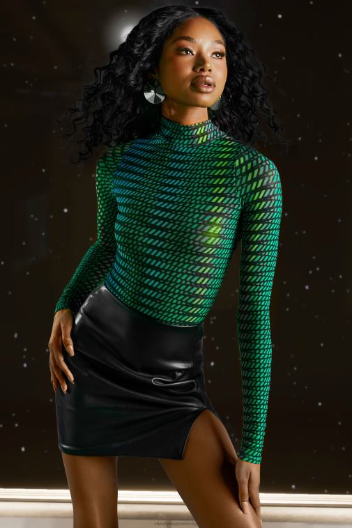 nők Oh Polly csíkos nyomat találd ki a magas nyakú hálós body-t 6F8P8696