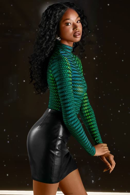 nők Oh Polly csíkos nyomat találd ki a magas nyakú hálós body-t 6F8P8696