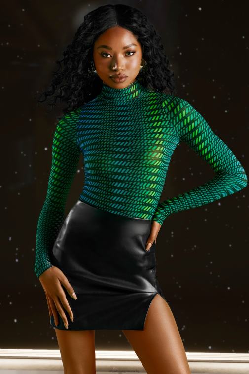 nők Oh Polly csíkos nyomat találd ki a magas nyakú hálós body-t 6F8P8696