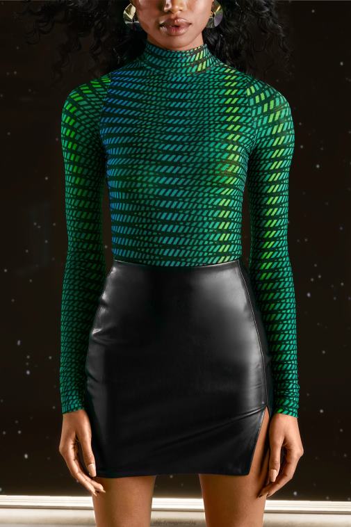 nők Oh Polly csíkos nyomat találd ki a magas nyakú hálós body-t 6F8P8696