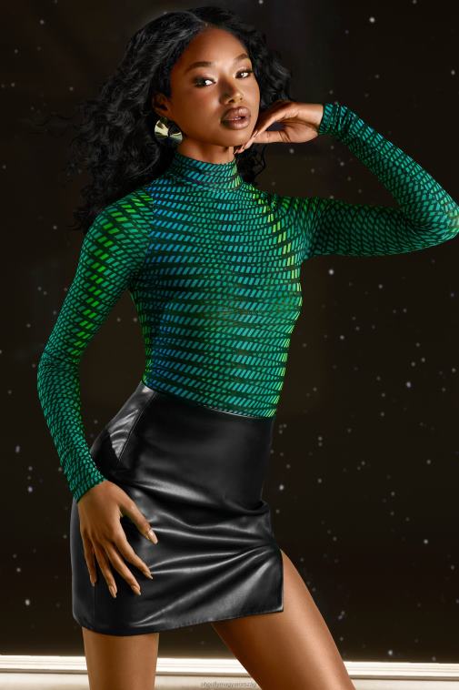 nők Oh Polly csíkos nyomat találd ki a magas nyakú hálós body-t 6F8P8696