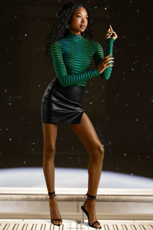 nők Oh Polly csíkos nyomat találd ki a magas nyakú hálós body-t 6F8P8696