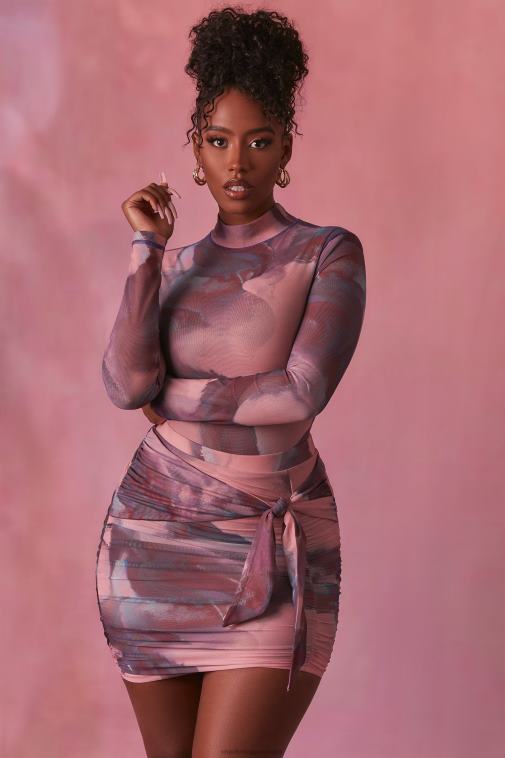 nők Oh Polly elpirul szupernova magas nyakú, hosszú ujjú hálós body 6F8P8700