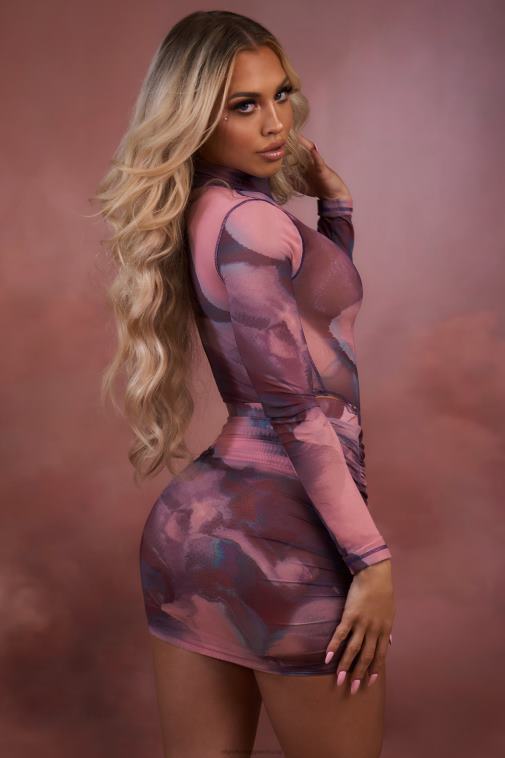 nők Oh Polly elpirul szupernova magas nyakú, hosszú ujjú hálós body 6F8P8700