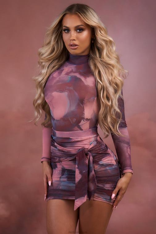 nők Oh Polly elpirul szupernova magas nyakú, hosszú ujjú hálós body 6F8P8700