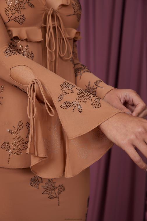 nők Oh Polly bézs amaranthe hosszú ujjú megkötős elöl felső 6F8P8615