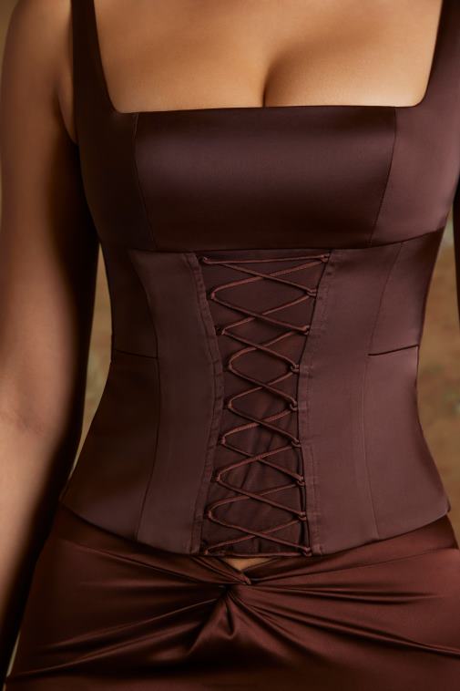 nők Oh Polly barna aysun longline fűzős fűző felső 6F8P8627