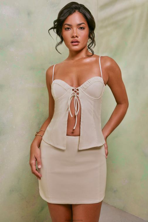 nők Oh Polly fehér alva sweetheart nyakkivágású elöl nyakkendős vászon felső 6F8P8574