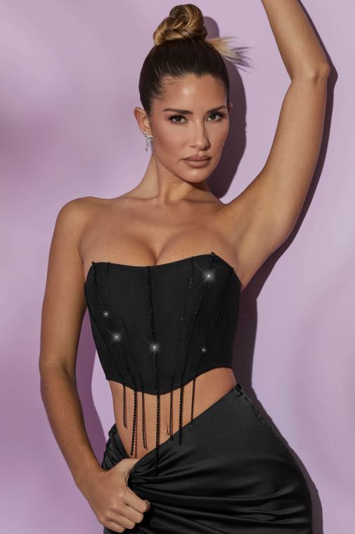 nők Oh Polly fekete esmeralda díszítésű fűző felső 6F8P8637