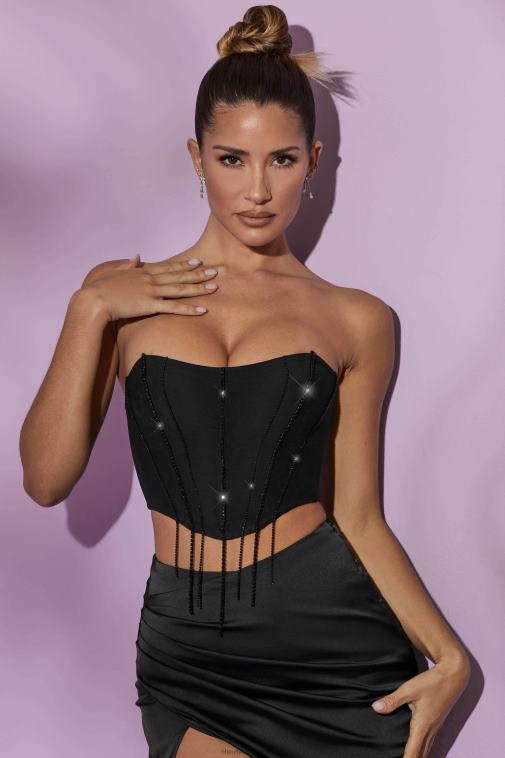 nők Oh Polly fekete esmeralda díszítésű fűző felső 6F8P8637