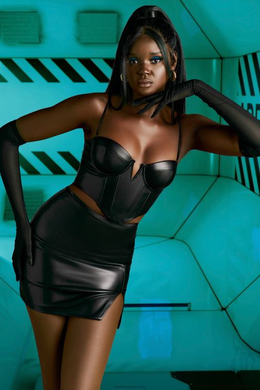 nők Oh Polly fekete valami új műbőr fűző felső 6F8P8679