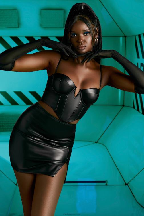 nők Oh Polly fekete valami új műbőr fűző felső 6F8P8679