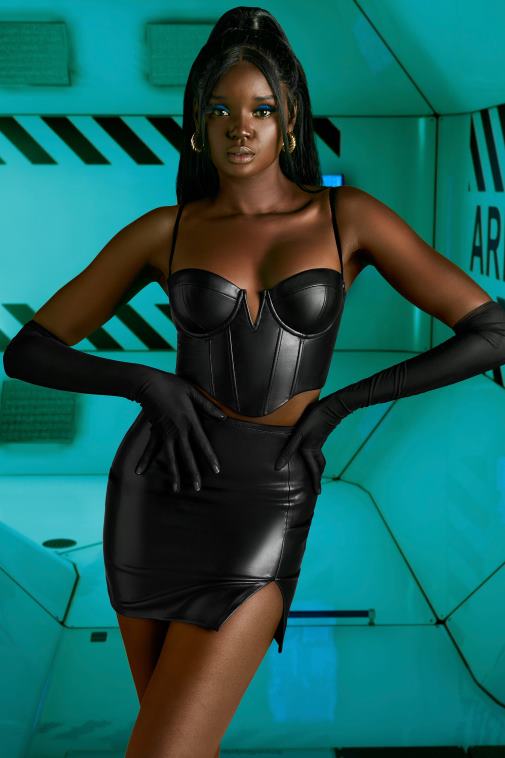 nők Oh Polly fekete valami új műbőr fűző felső 6F8P8679