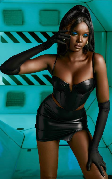 nők Oh Polly fekete valami új műbőr fűző felső 6F8P8679