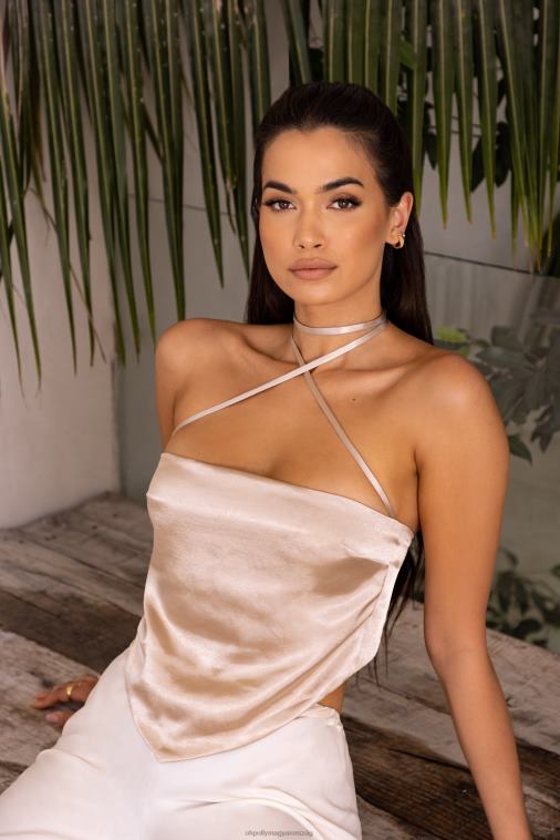 nők Oh Polly kő hot springs szatén crossover sál felső 6F8P8690