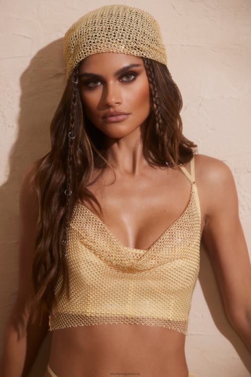 nők Oh Polly Arany jai díszített necc fejkendő 6F8P8945