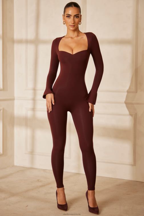 nők Oh Polly barna amata sweetheart dekoltázs hosszú ujjú jumpsuit 6F8P8784
