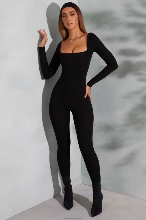 nők Oh Polly fekete delanie szögletes nyakú, hosszú ujjú jumpsuit 6F8P8764