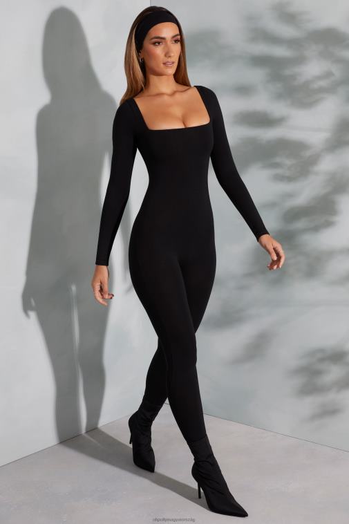 nők Oh Polly fekete delanie szögletes nyakú, hosszú ujjú jumpsuit 6F8P8764