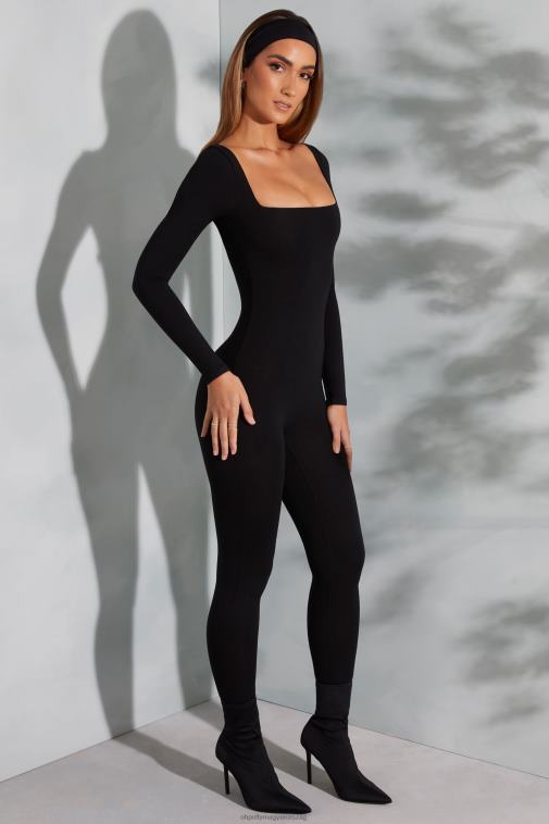 nők Oh Polly fekete delanie szögletes nyakú, hosszú ujjú jumpsuit 6F8P8764