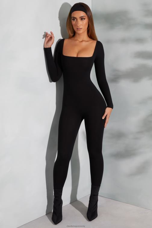 nők Oh Polly fekete delanie szögletes nyakú, hosszú ujjú jumpsuit 6F8P8764
