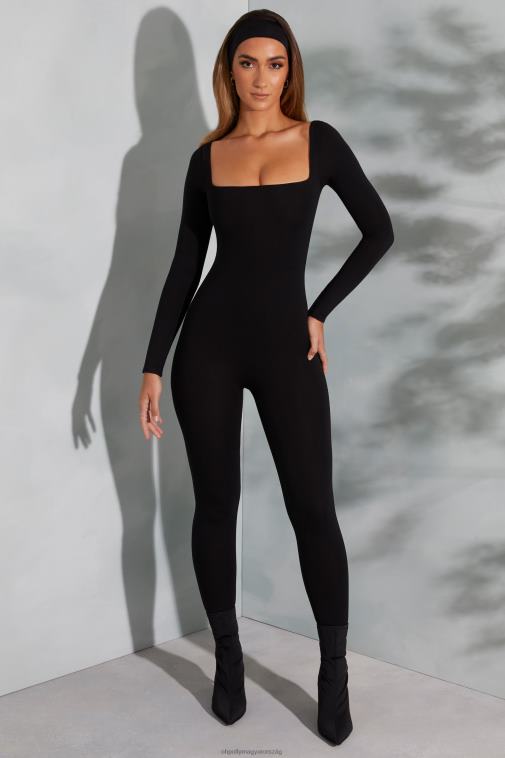 nők Oh Polly fekete delanie szögletes nyakú, hosszú ujjú jumpsuit 6F8P8764