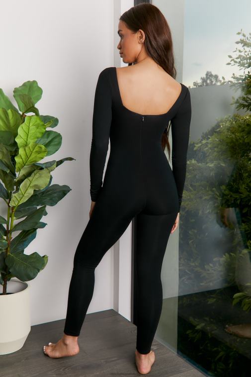 nők Oh Polly fekete négyszögletes nyakú hosszú ujjú kombiné 6F8P8866