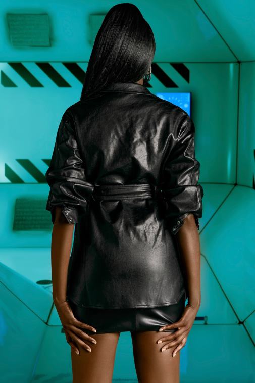 nők Oh Polly fekete derék az időd műbőr öves kabát 6F8P8836