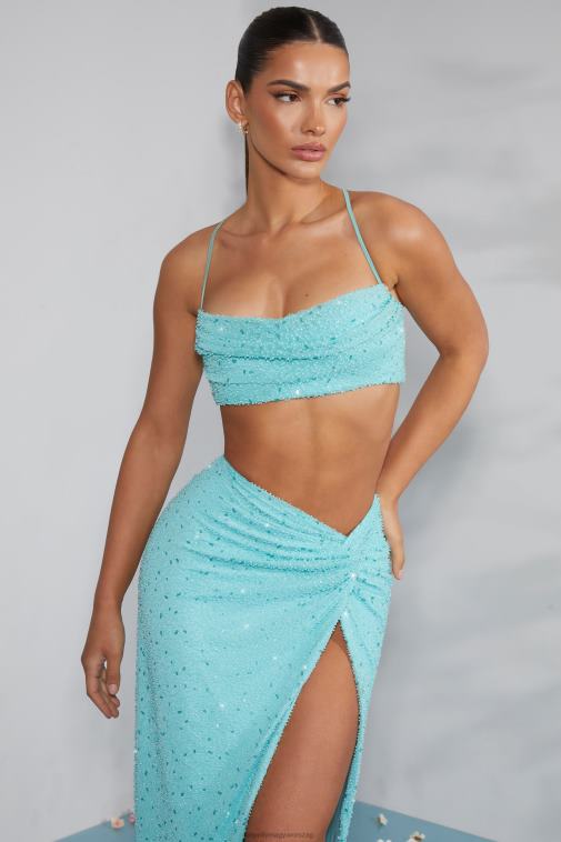 nők Oh Polly aqua pisa díszítésű kereszt hátsó crop top 6F8P8580