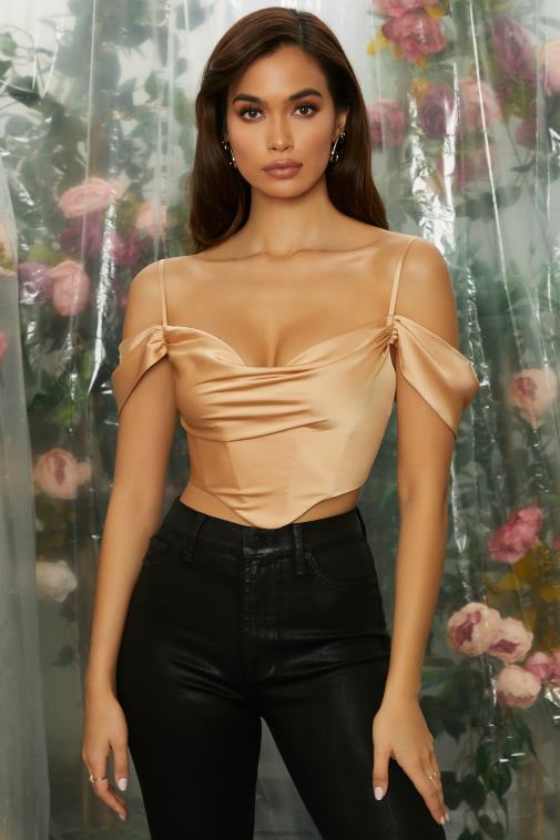 nők Oh Polly bézs lélegzetvisszafojtva a vállköpeny nyakán fűző crop top 6F8P8709