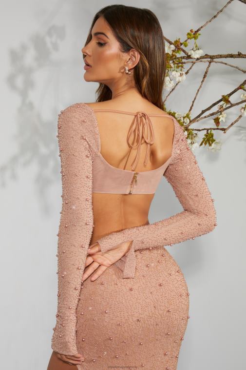 nők Oh Polly bézs la desirade díszített burkolat nyakú crop top 6F8P8581