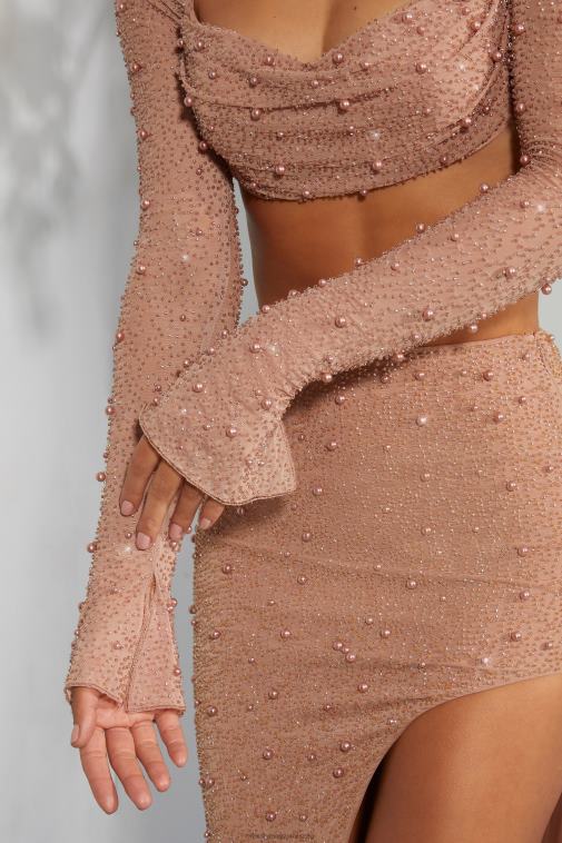 nők Oh Polly bézs la desirade díszített burkolat nyakú crop top 6F8P8581