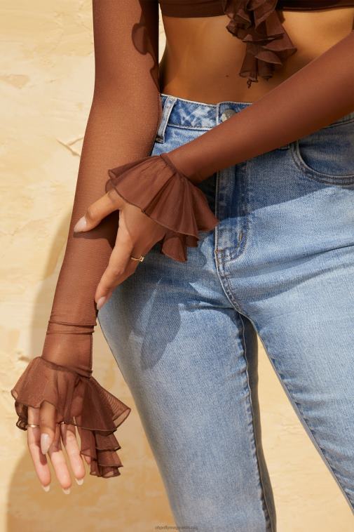 nők Oh Polly barna kikka fodros díszítésű crop top 6F8P8666