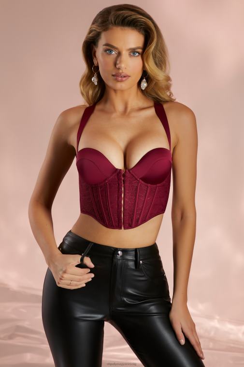 nők Oh Polly bor imádott szatén csipkefűző crop top 6F8P8675