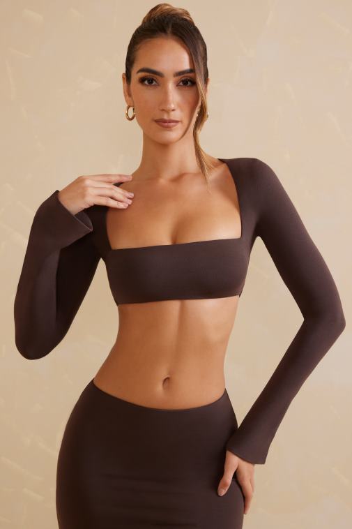 nők Oh Polly csokoládé narelle hosszú ujjú crop top 6F8P8722