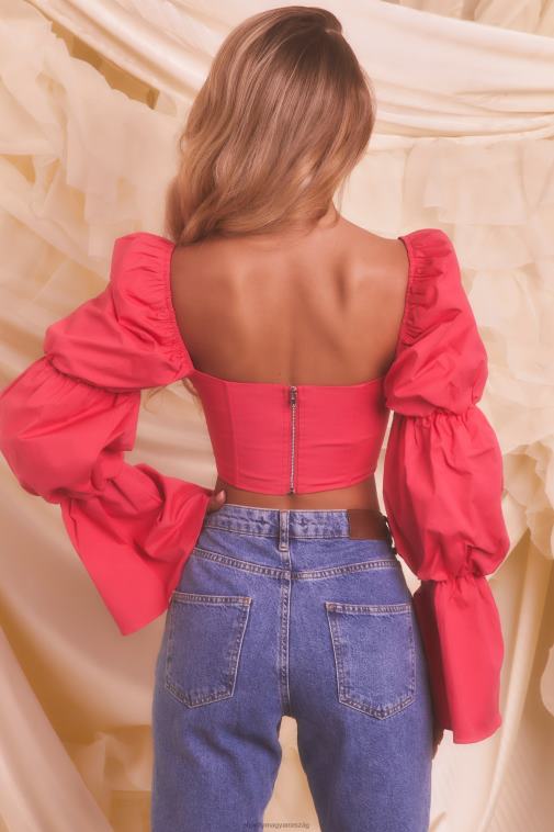 nők Oh Polly dögös rózsaszín mennyből küldött puff sleeve fűzős crop top 6F8P8699