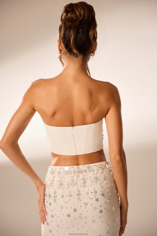 nők Oh Polly elefántcsont maia kézzel díszített bandeau fűzős crop top 6F8P8599