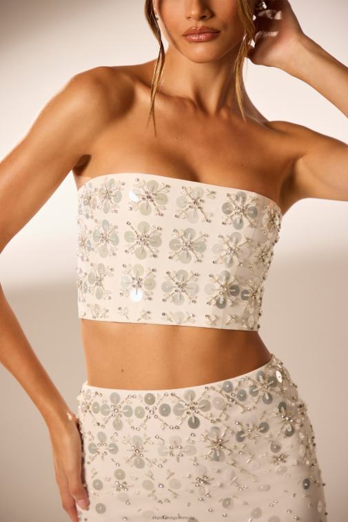 nők Oh Polly elefántcsont maia kézzel díszített bandeau fűzős crop top 6F8P8599