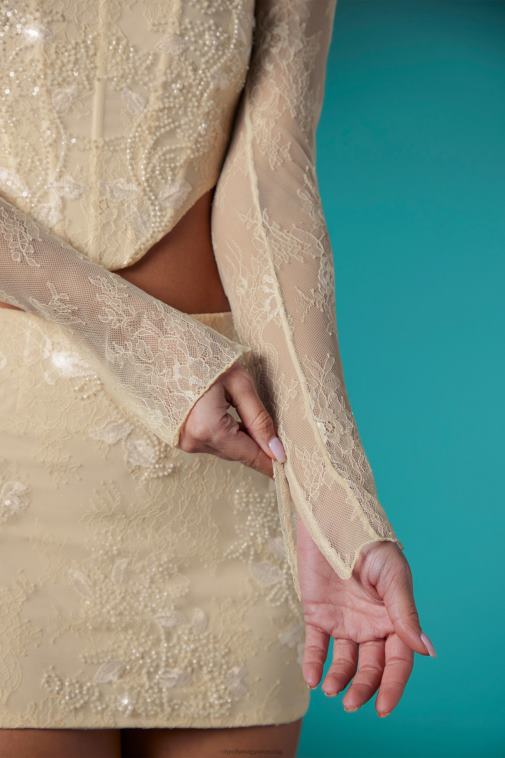 nők Oh Polly elefántcsont neve hosszú ujjú díszített csipkefűző crop top 6F8P8621