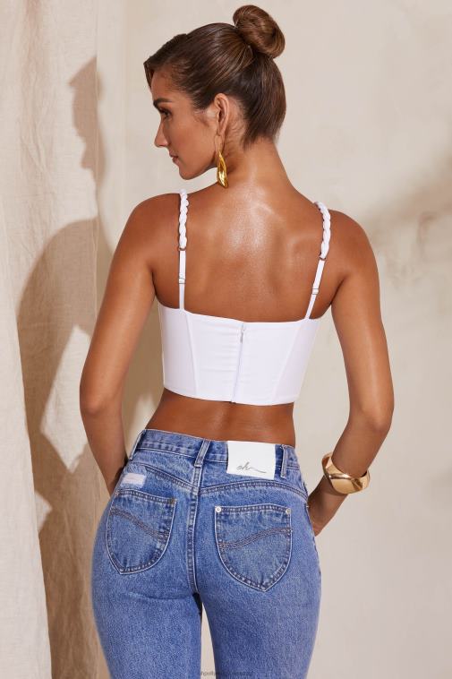 nők Oh Polly fehér amal enyhén cowl dekoltázs fűző crop top 6F8P8646