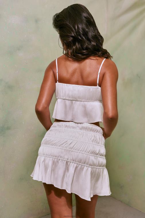 nők Oh Polly fehér dina shirred nyakkendő elöl crop top 6F8P8573