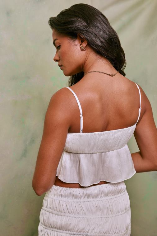 nők Oh Polly fehér dina shirred nyakkendő elöl crop top 6F8P8573