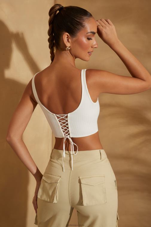 nők Oh Polly fehér zia gombóc nyakú fűzős hátsó crop top 6F8P8588
