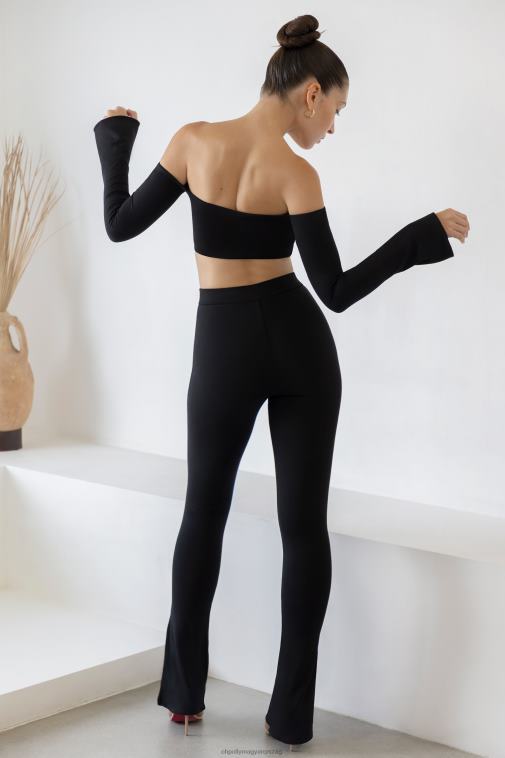 nők Oh Polly fekete Renata hosszú ujjú bardot crop felső 6F8P8633