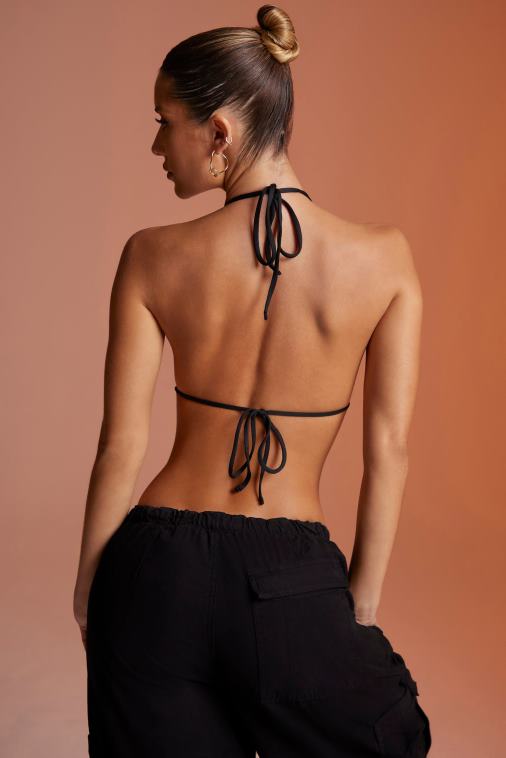 nők Oh Polly fekete elyza burkolat nyakú crop top 6F8P8705