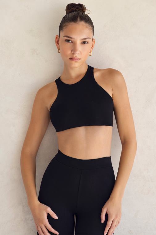 nők Oh Polly fekete itzal racer elöl nyitott hátsó crop top 6F8P8649