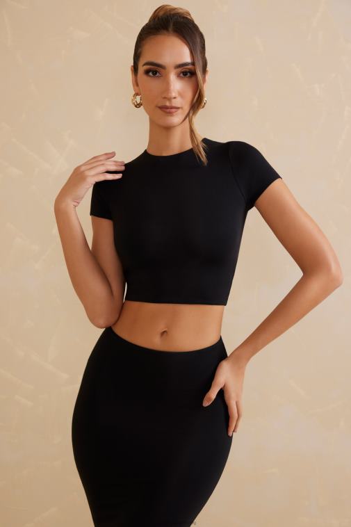 nők Oh Polly fekete myaree sapka ujjú crop top 6F8P8717