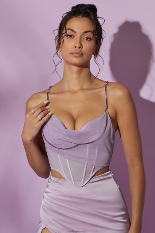 nők Oh Polly halványlila lolite cowl nyakú fűző crop top 6F8P8636