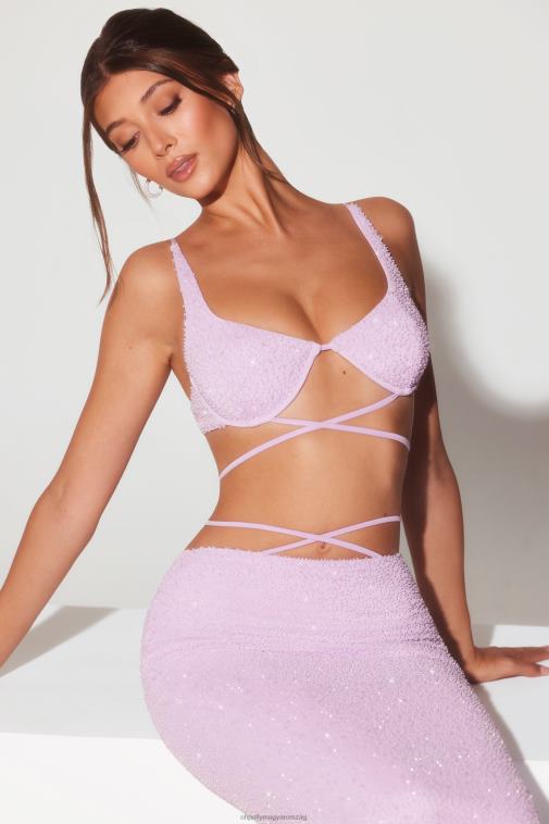 nők Oh Polly halványlila parma díszítésű, aládrótozott pántos crop top 6F8P8567