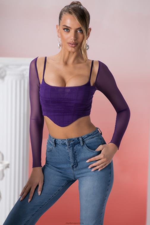 nők Oh Polly ibolya eros hosszú ujjú crop top 6F8P8683